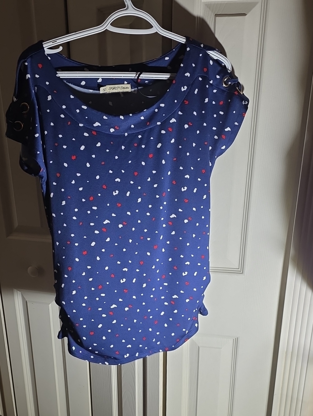 Women’s Navy Heart-Print Short Sleeve Blouse by SPARROW